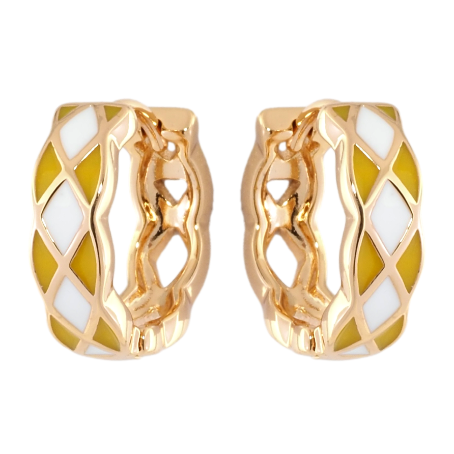 Серьги Xuping Позолота 18K колечки Узор желто-белой эмалью фото №1 Серьги Xuping Позолота 18K колечки Узор желто-белой эмалью фото №1
