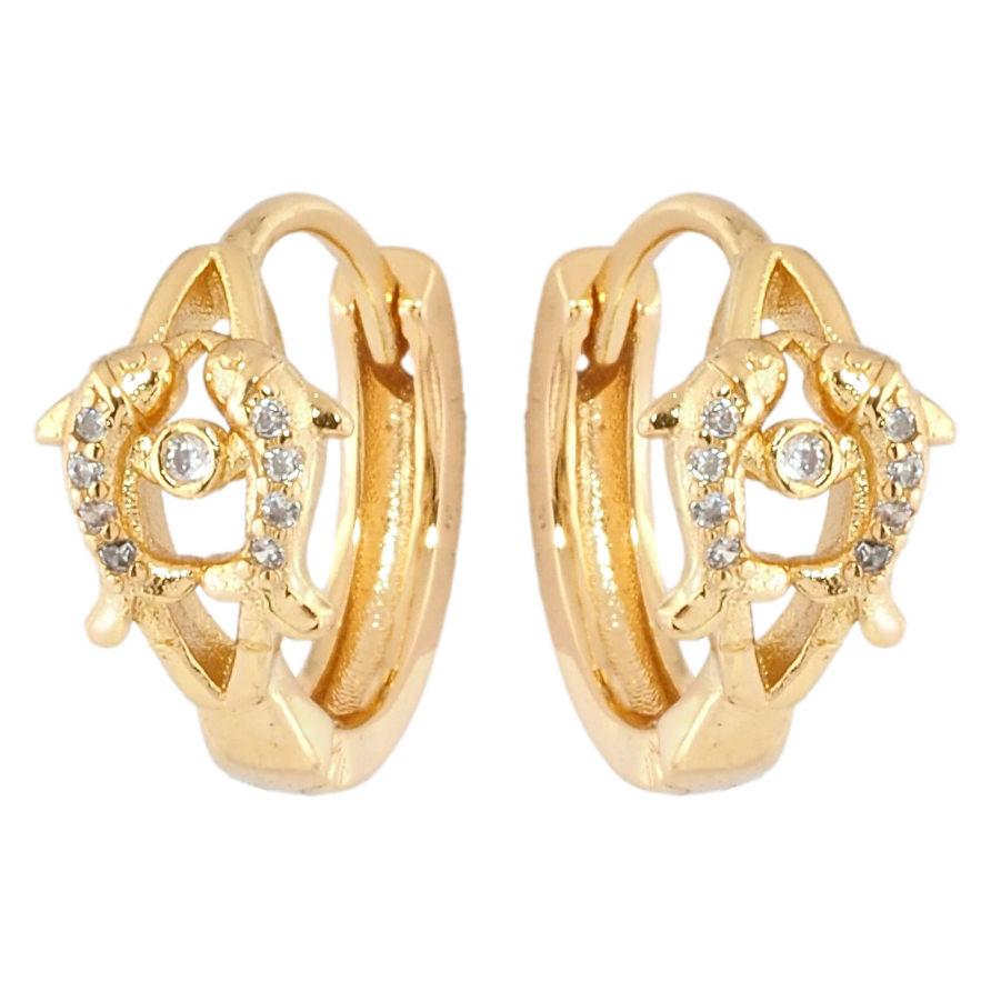 Серьги Xuping Позолота 18K колечки Дельфины с цирконием фото №1 Серьги Xuping Позолота 18K колечки Дельфины с цирконием фото №1