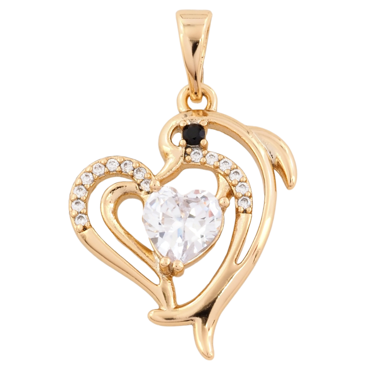 Кулон Xuping Позолота 18K Дельфін з кришталевим сердечком для ланцюжка до 5мм фото №25 Кулон Xuping Позолота 18K Дельфін з кришталевим сердечком для ланцюжка до 5мм фото №25