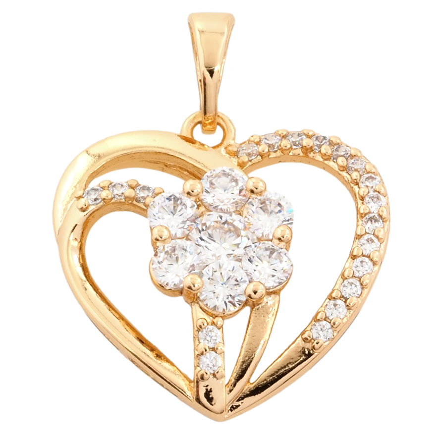 Кулон Xuping Позолота 18K Серце з кришталевою квіточкою для ланцюжка до 5мм фото №1