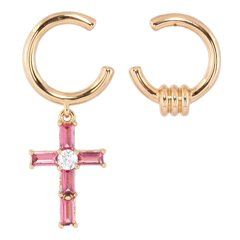 Сережки Xuping Позолота 18K пусети Асиметричні підвіски з рожевим кришталевим хрестиком фото №2 Сережки Xuping Позолота 18K пусети Асиметричні підвіски з рожевим кришталевим хрестиком фото №2