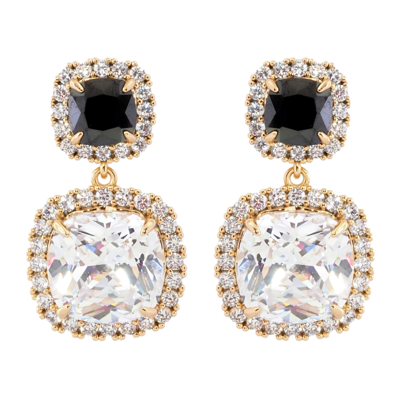 Серьги Xuping Позолота 18K пусеты Черно-белые фианиты в обрамлении циркония фото №1 Серьги Xuping Позолота 18K пусеты Черно-белые фианиты в обрамлении циркония фото №1