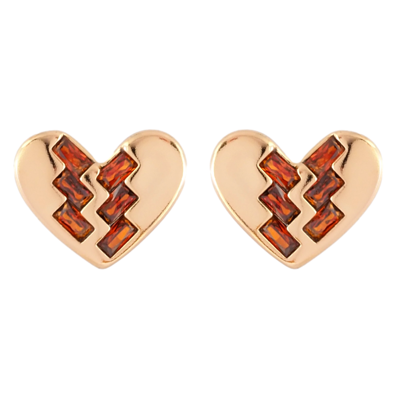 Серьги Xuping Позолота 18K пусеты Сердечки с узором красными фианитами фото №2 Серьги Xuping Позолота 18K пусеты Сердечки с узором красными фианитами фото №2