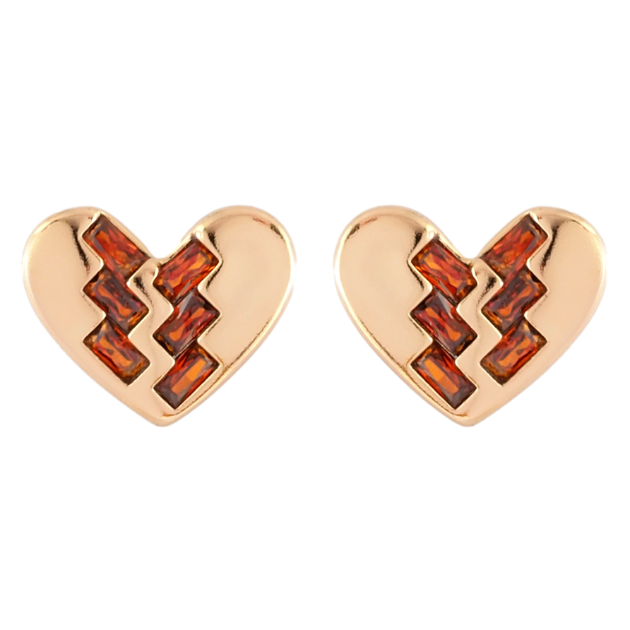 Серьги Xuping Позолота 18K пусеты Сердечки с узором красными фианитами фото №1 Серьги Xuping Позолота 18K пусеты Сердечки с узором красными фианитами фото №1