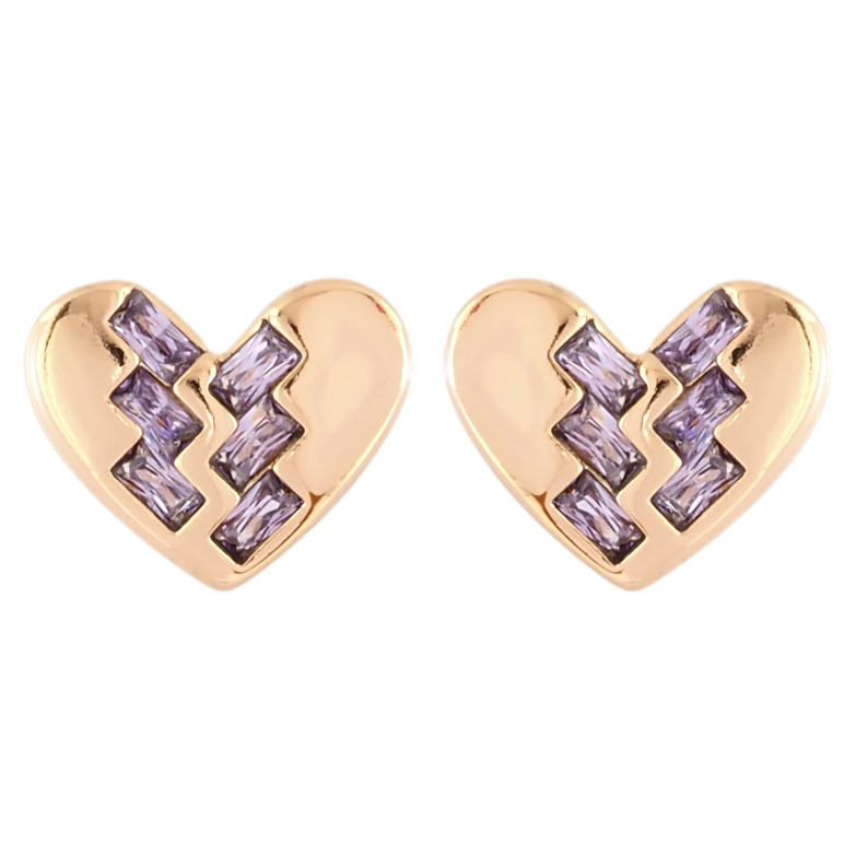 Серьги Xuping Позолота 18K пусеты Сердечки с узором сиреневыми фианитами фото №3 Серьги Xuping Позолота 18K пусеты Сердечки с узором сиреневыми фианитами фото №3