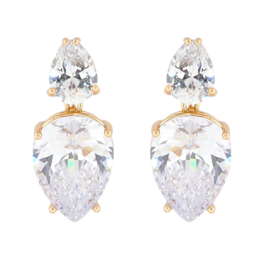 Серьги Xuping Позолота 18K пусеты Два фианита фото №1 Серьги Xuping Позолота 18K пусеты Два фианита фото №1