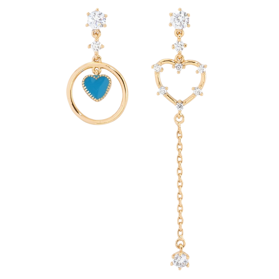 Серьги Xuping Позолота 18K пусеты Ассиметричные подвески с сердечками фото №1 Серьги Xuping Позолота 18K пусеты Ассиметричные подвески с сердечками фото №1