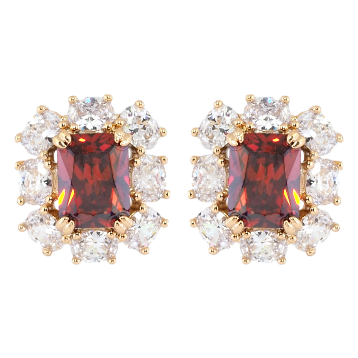 Серьги Xuping Позолота 18K пусеты Красные фианиты в обрамлении циркония фото №13 Серьги Xuping Позолота 18K пусеты Красные фианиты в обрамлении циркония фото №13