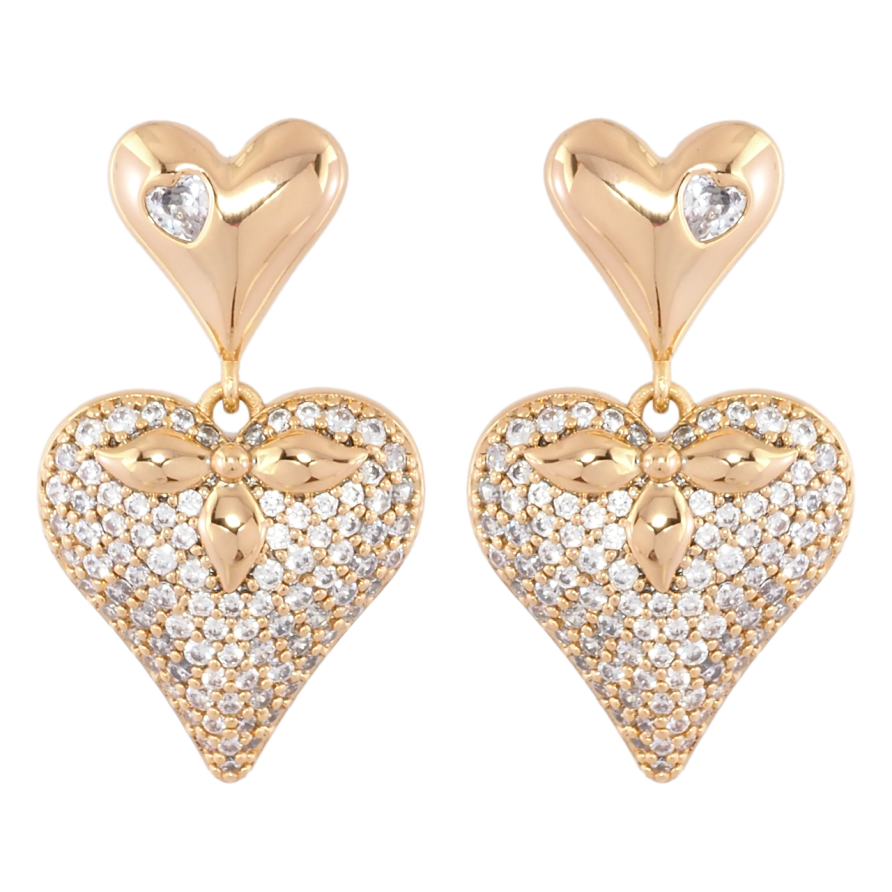 Серьги Xuping Позолота 18K пусеты Сердечки с инкрустацией цирконием фото №1 Серьги Xuping Позолота 18K пусеты Сердечки с инкрустацией цирконием фото №1