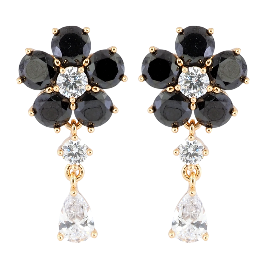 Серьги Xuping Позолота 18K пусеты Черные кристальные цветочки фото №1 Серьги Xuping Позолота 18K пусеты Черные кристальные цветочки фото №1