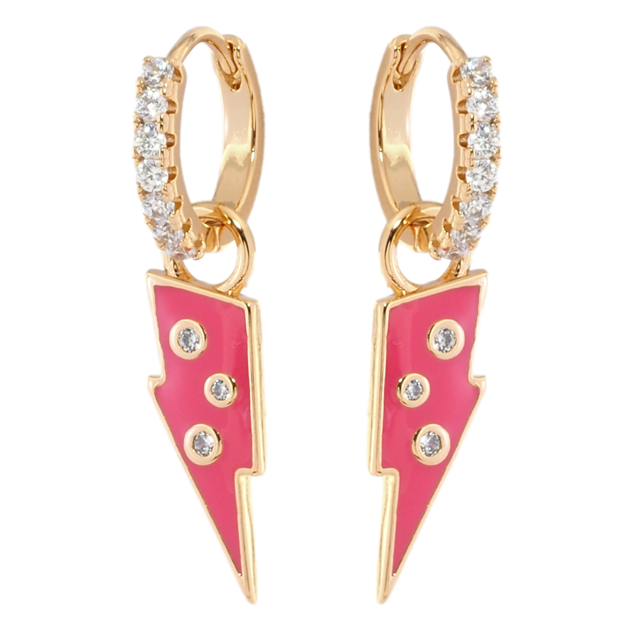 Серьги Xuping Позолота 18K подвески на колечках Молния с розовой эмалью и цирконием 2 в 1 фото №1 Серьги Xuping Позолота 18K подвески на колечках Молния с розовой эмалью и цирконием 2 в 1 фото №1