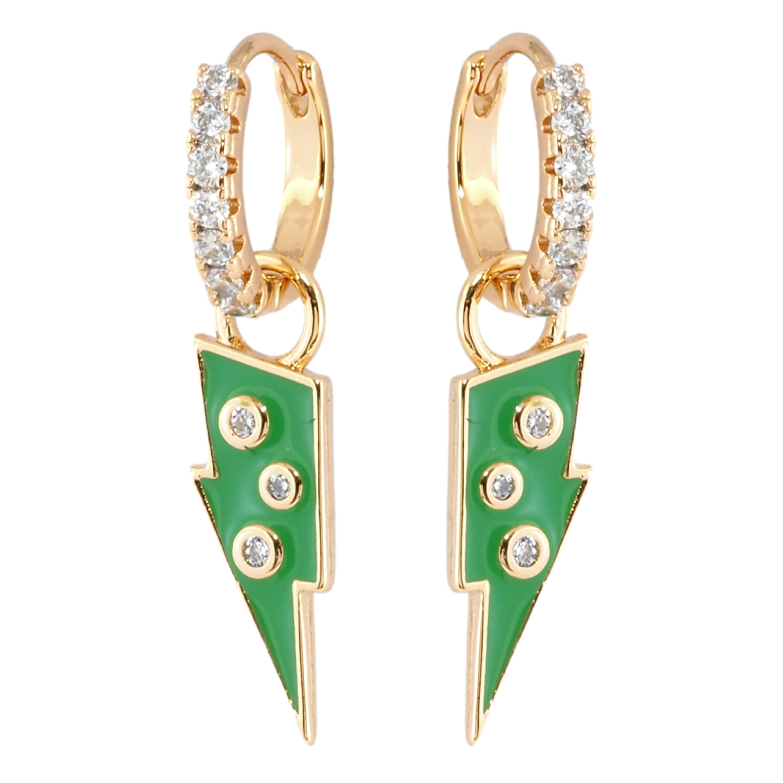 Серьги Xuping Позолота 18K подвески на колечках Молния с зеленой эмалью и цирконием 2 в 1 фото №1