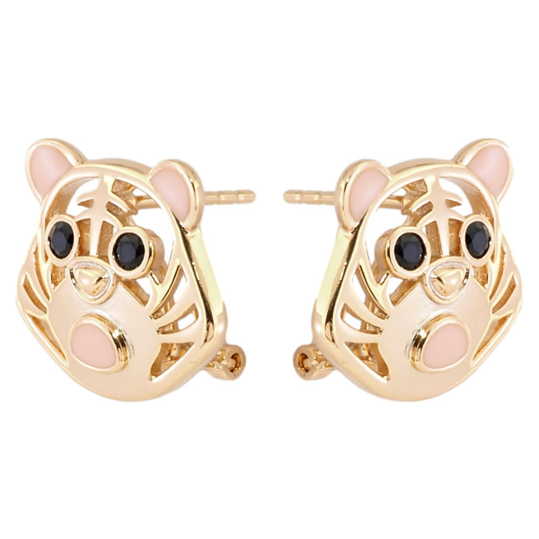 Серьги Xuping Позолота 18K итальянский замок Тигры с розовой эмалью и черным цирконием фото №4 Серьги Xuping Позолота 18K итальянский замок Тигры с розовой эмалью и черным цирконием фото №4
