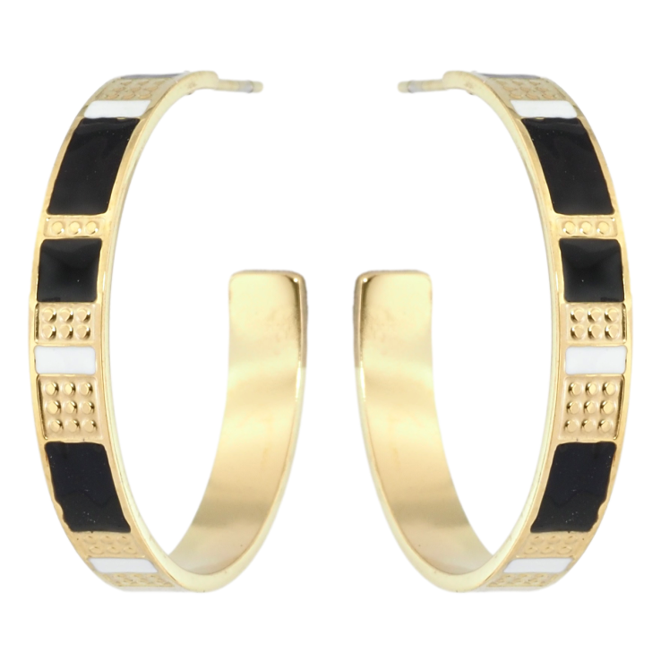 Серьги Xuping TTM Stainless Steel цвет 14K пусеты Дуги с узором черно-белой эмалью фото №23