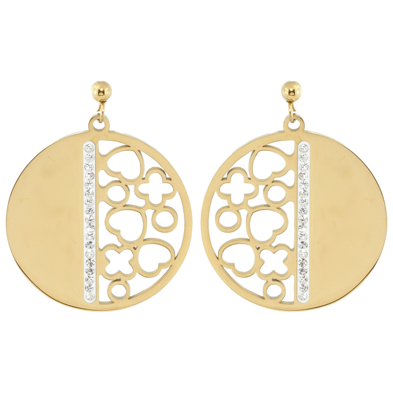 Серьги Xuping TTM Stainless Steel цвет 14K пусеты Круглые подвески с резным узором фото №3 Серьги Xuping TTM Stainless Steel цвет 14K пусеты Круглые подвески с резным узором фото №3