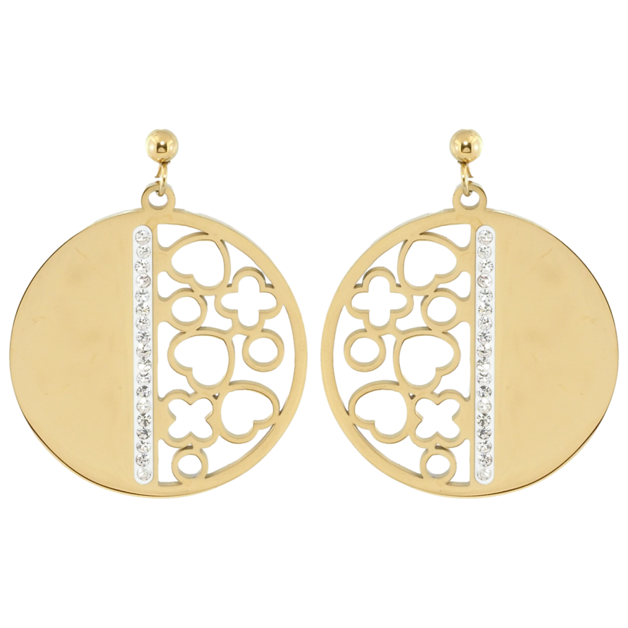 Серьги Xuping TTM Stainless Steel цвет 14K пусеты Круглые подвески с резным узором фото №1 Серьги Xuping TTM Stainless Steel цвет 14K пусеты Круглые подвески с резным узором фото №1