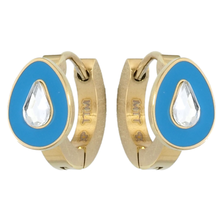 Серьги Xuping TTM Stainless Steel цвет 14K колечки Капельки с кристаллами и голубой эмалью фото №2