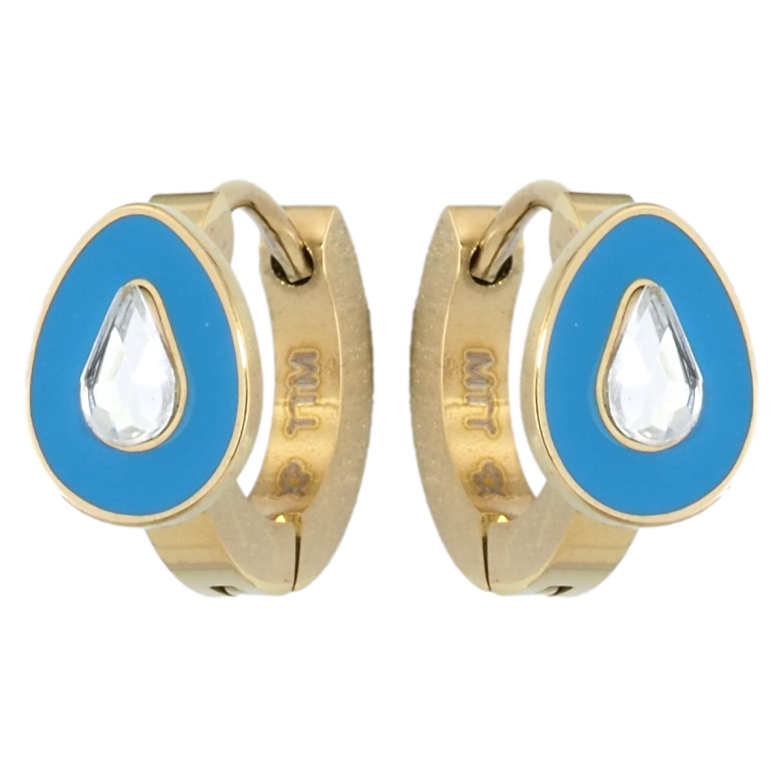 Серьги Xuping TTM Stainless Steel цвет 14K колечки Капельки с кристаллами и голубой эмалью фото №3 Серьги Xuping TTM Stainless Steel цвет 14K колечки Капельки с кристаллами и голубой эмалью фото №3