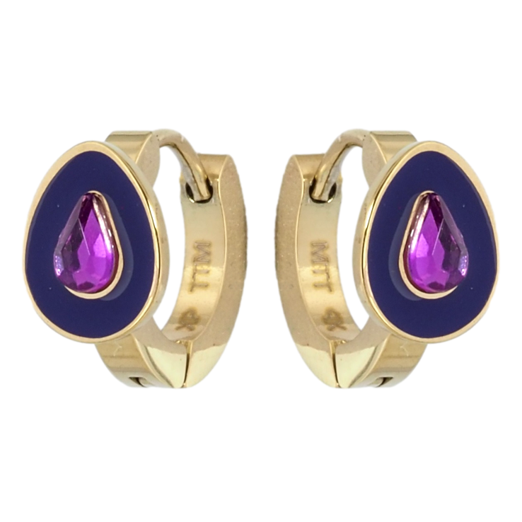 Серьги Xuping TTM Stainless Steel цвет 14K колечки Капельки с сиреневыми кристаллами и эмалью фото №4
