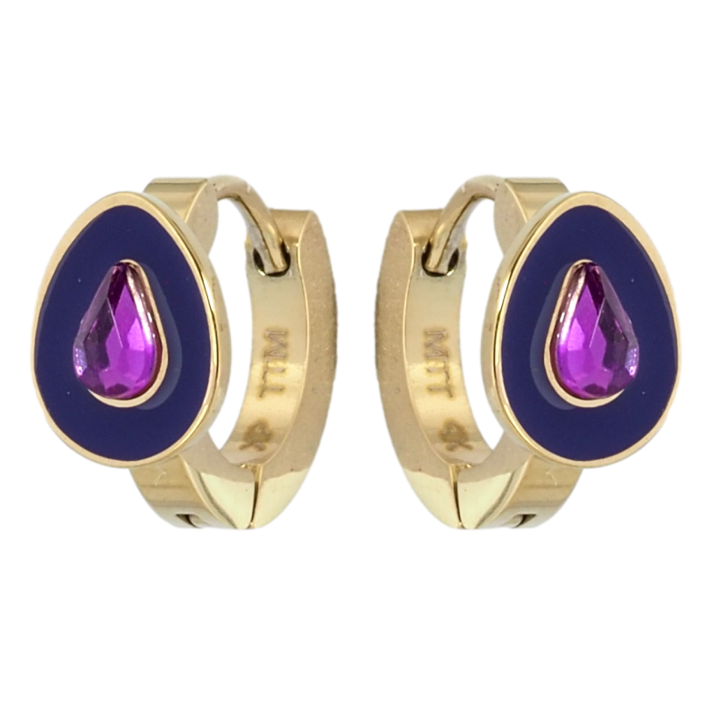 Сережки Xuping TTM Stainless Steel колір 14K колечка Крапельки з бузковими кристалами та емаллю фото №11 Сережки Xuping TTM Stainless Steel колір 14K колечка Крапельки з бузковими кристалами та емаллю фото №11