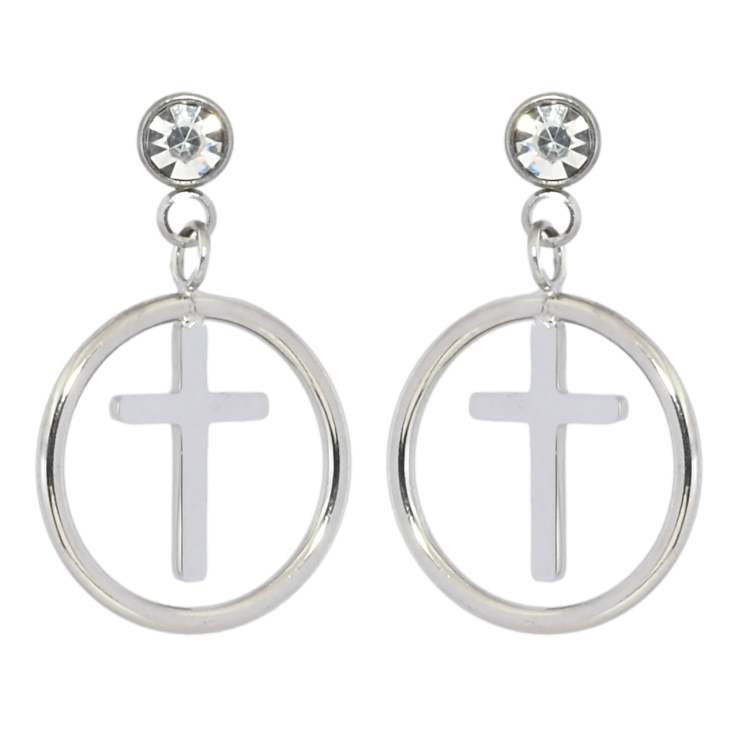 Серьги Xuping TTM Stainless Steel цвет Родий пусеты Подвески с крестиками фото №6