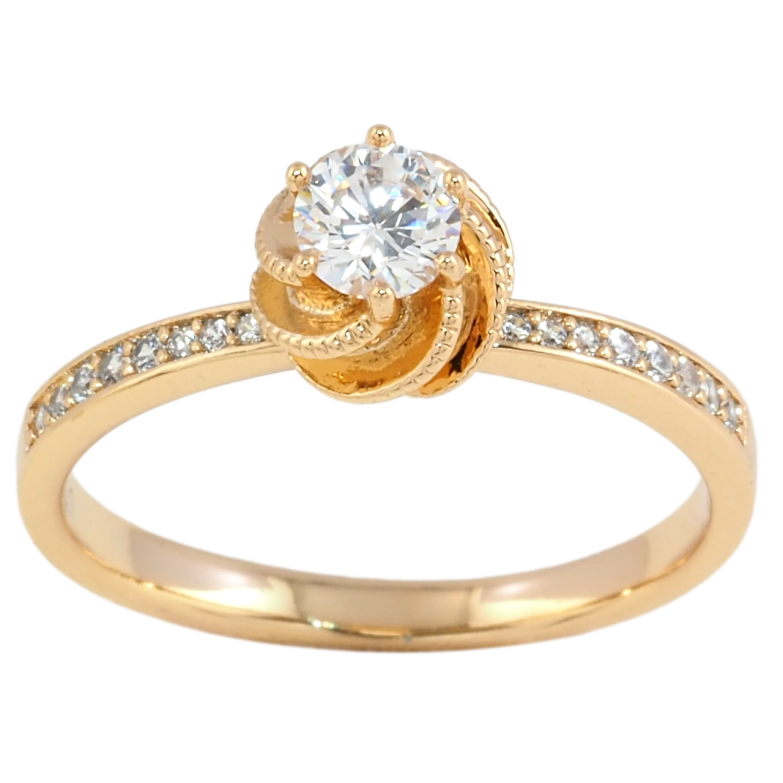 Каблучка Xuping Позолота 18K Бутон з фіанітом на доріжці цирконію фото №6 Каблучка Xuping Позолота 18K Бутон з фіанітом на доріжці цирконію фото №6