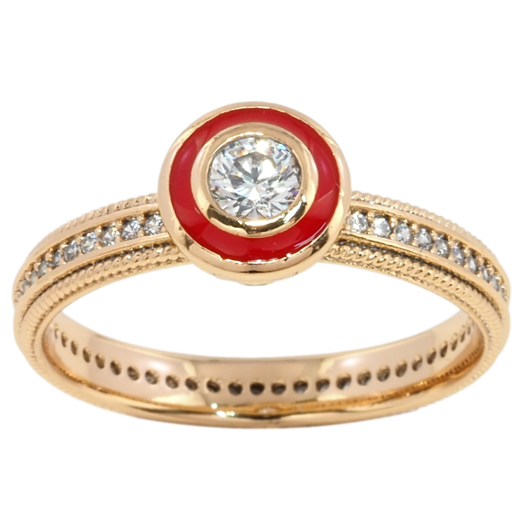 Каблучка Xuping Позолота 18K Коло з червоною емаллю і фіанітом на доріжці цирконію фото №23