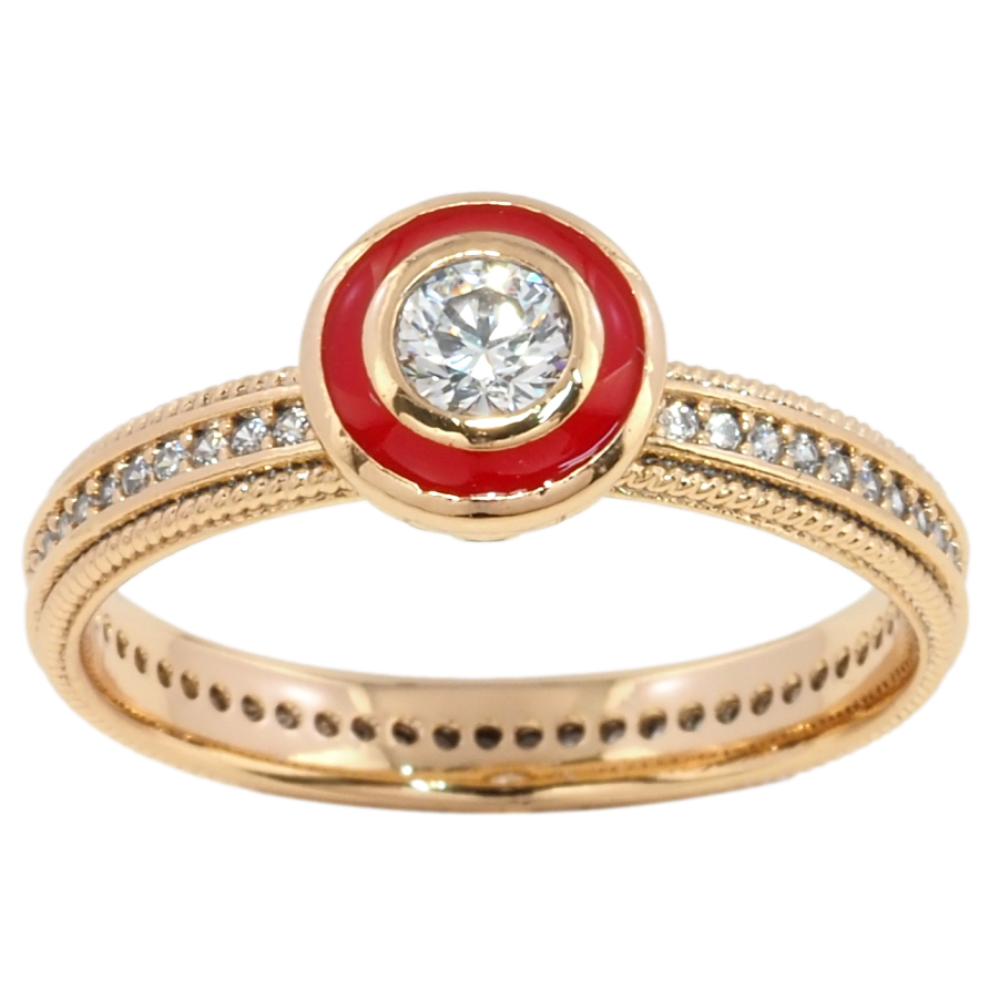 Каблучка Xuping Позолота 18K Коло з червоною емаллю і фіанітом на доріжці цирконію фото №1 Каблучка Xuping Позолота 18K Коло з червоною емаллю і фіанітом на доріжці цирконію фото №1