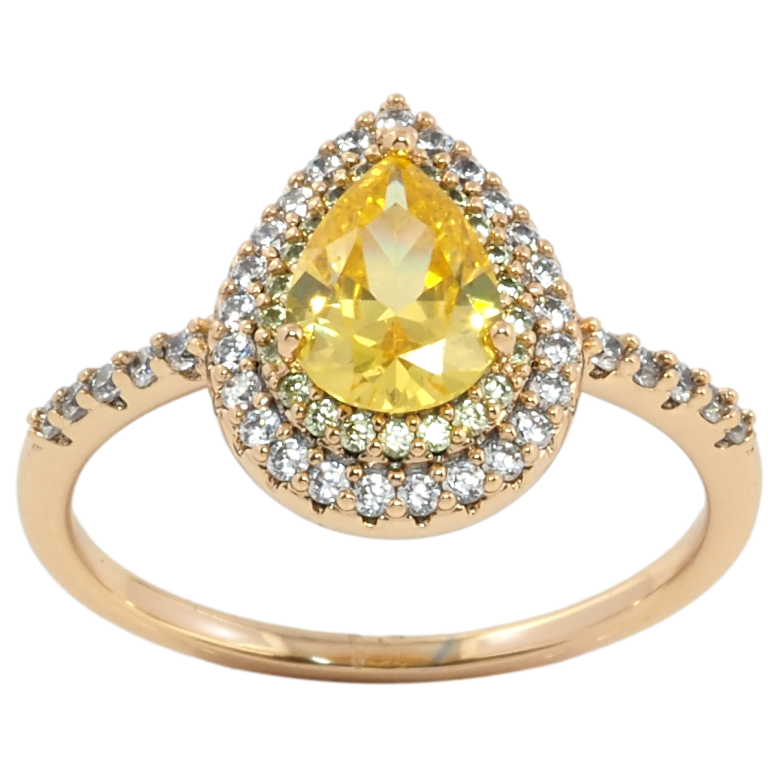 Каблучка Xuping Позолота 18K Крапелька з жовтим фіанітом в обрамленні цирконію фото №2 Каблучка Xuping Позолота 18K Крапелька з жовтим фіанітом в обрамленні цирконію фото №2