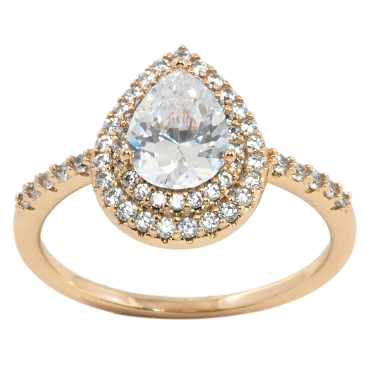 Каблучка Xuping Позолота 18K Крапелька з фіанітом в обрамленні цирконію фото №15