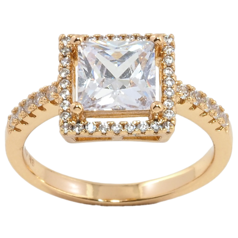 Каблучка Xuping Позолота 18K Квадратний фіаніт в обрамленні цирконію фото №1 Каблучка Xuping Позолота 18K Квадратний фіаніт в обрамленні цирконію фото №1