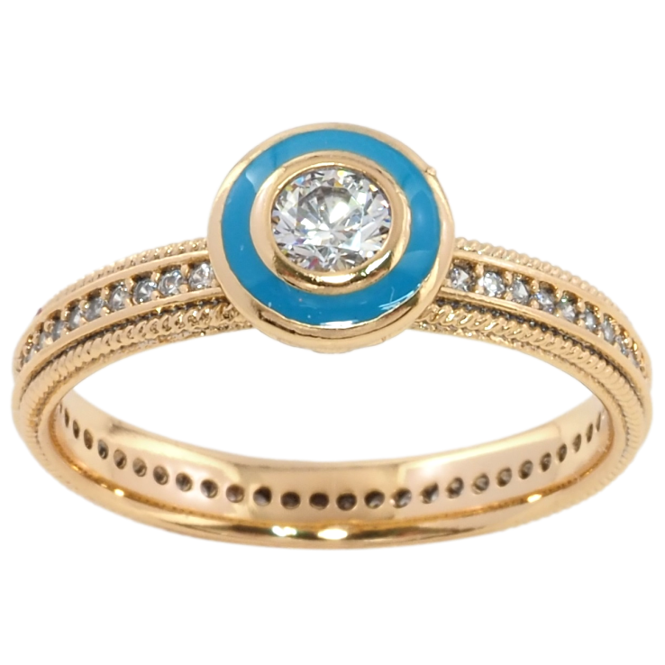 Каблучка Xuping Позолота 18K Блакитна каблучка з фіанітом на доріжці цирконію фото №10