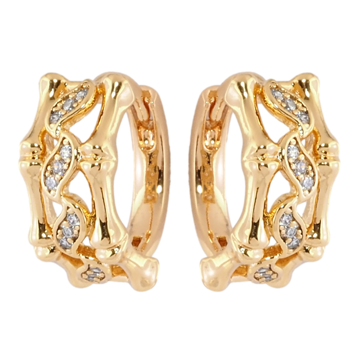 Серьги Xuping Позолота 18K колечки Узор бамбук с цирконием фото №19 Серьги Xuping Позолота 18K колечки Узор бамбук с цирконием фото №19