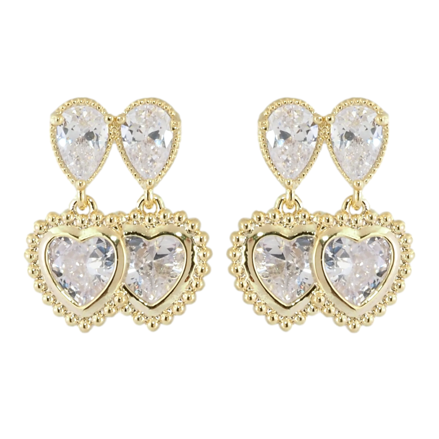 Сережки Xuping JEAN GOUJON Позолота 14K пусети Підвіски з кришталевими сердечками фото №1 Сережки Xuping JEAN GOUJON Позолота 14K пусети Підвіски з кришталевими сердечками фото №1
