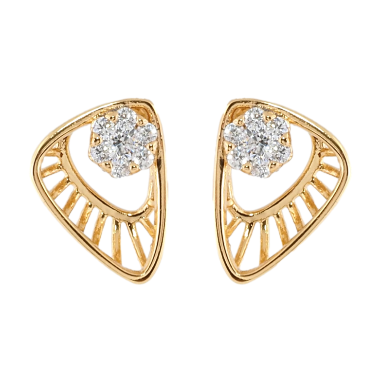 Серьги Xuping Позолота 18K пусеты Декоративные треугольники с кристальными цветочками фото №2 Серьги Xuping Позолота 18K пусеты Декоративные треугольники с кристальными цветочками фото №2