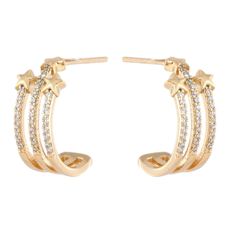 Серьги Xuping Позолота 18K пусеты Дуги с дорожками циркония и звездами фото №3 Серьги Xuping Позолота 18K пусеты Дуги с дорожками циркония и звездами фото №3