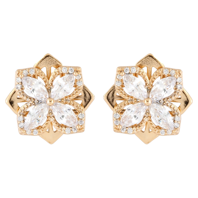 Сережки Xuping Позолота 18K пусети Кришталева квітка, що крутиться фото №4