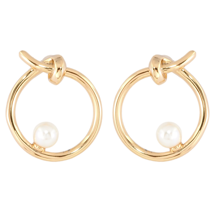 Серьги Xuping Позолота 18K пусеты Круги с узелком и жемчужиной фото №3 Серьги Xuping Позолота 18K пусеты Круги с узелком и жемчужиной фото №3