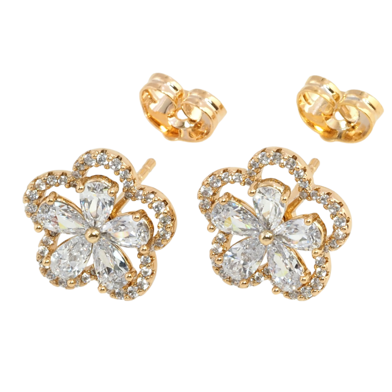 Серьги Xuping Позолота 18K пусеты Кристальные цветочки 2 в 1 фото №4