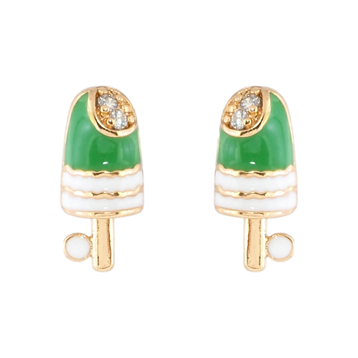 Серьги детские Xuping Позолота 18K пусеты Эскимо с зелено-белой эмалью и цирконием фото №6 Серьги детские Xuping Позолота 18K пусеты Эскимо с зелено-белой эмалью и цирконием фото №6