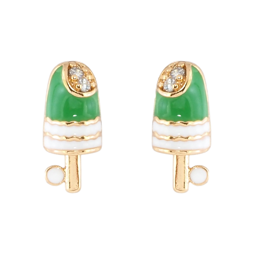 Серьги детские Xuping Позолота 18K пусеты Эскимо с зелено-белой эмалью и цирконием фото №1