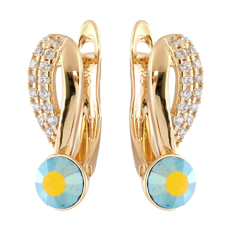Сережки Xuping колір 18K з кристалами Swarovski англійський замок Візерунок з кристалами Peridot АВ фото №2 Сережки Xuping колір 18K з кристалами Swarovski англійський замок Візерунок з кристалами Peridot АВ фото №2