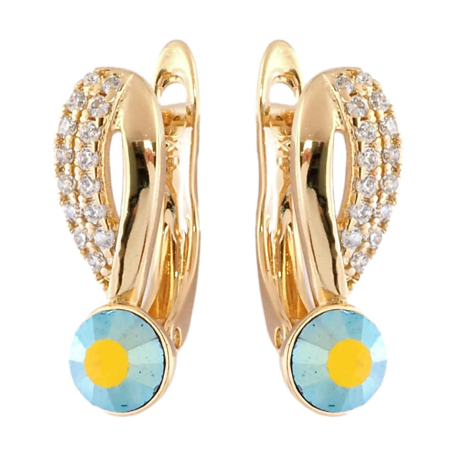Сережки Xuping колір 18K з кристалами Swarovski англійський замок Візерунок з кристалами Peridot АВ фото №1 Сережки Xuping колір 18K з кристалами Swarovski англійський замок Візерунок з кристалами Peridot АВ фото №1