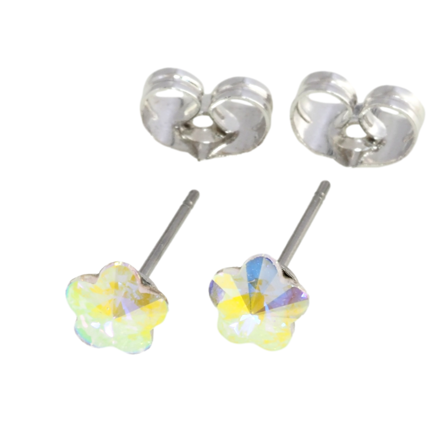 Серьги Xuping цвет Родий с кристаллами Swarovski пусеты Кристальные цветочки АВ фото №1