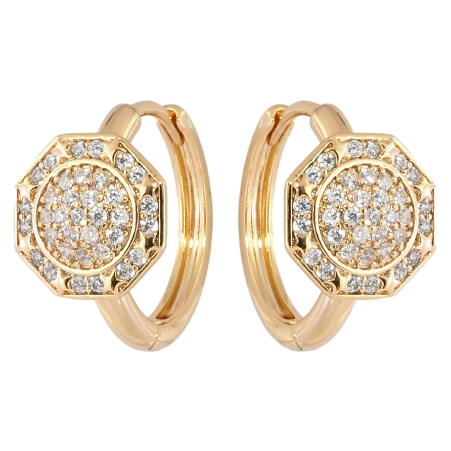 Серьги Xuping Позолота 18K колечки Восьмигранники с инкрустацией цирконием фото №1 Серьги Xuping Позолота 18K колечки Восьмигранники с инкрустацией цирконием фото №1
