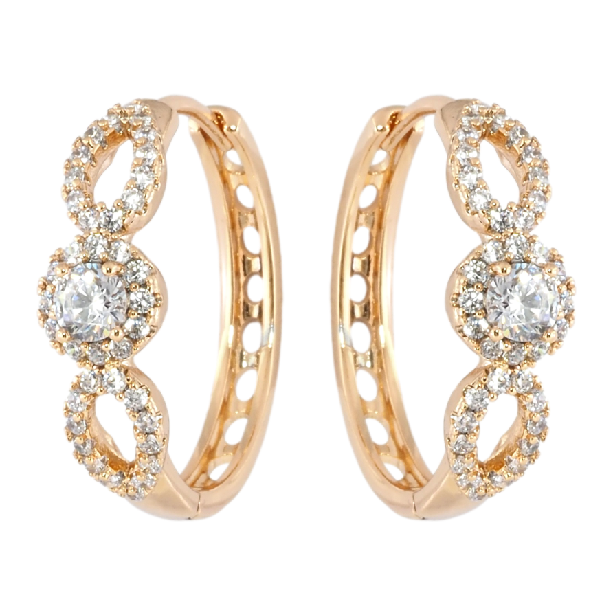 Серьги Xuping Позолота 18K колечки Узор с цирконием фото №1 Серьги Xuping Позолота 18K колечки Узор с цирконием фото №1