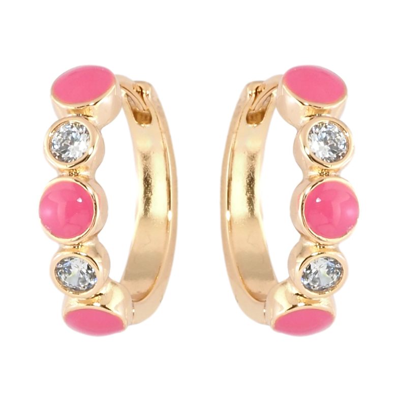 Серьги Xuping Позолота 18K колечки Узор с цирконием и розовой эмалью фото №4 Серьги Xuping Позолота 18K колечки Узор с цирконием и розовой эмалью фото №4