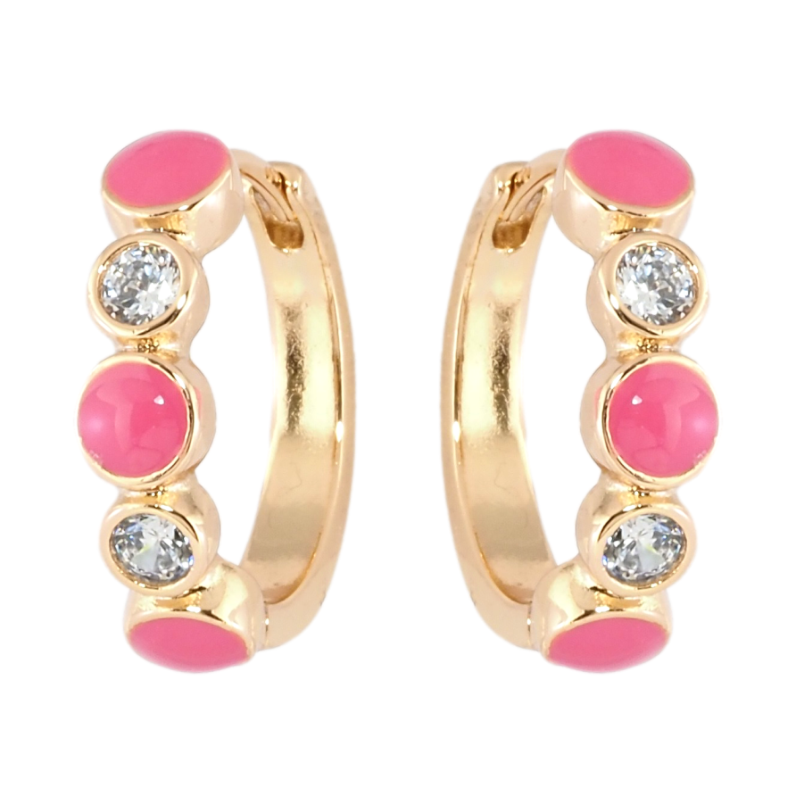 Серьги Xuping Позолота 18K колечки Узор с цирконием и розовой эмалью фото №1 Серьги Xuping Позолота 18K колечки Узор с цирконием и розовой эмалью фото №1