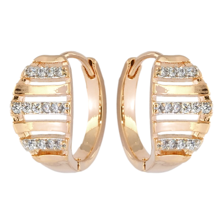 Сережки Xuping Позолота 18K + Родій колечка Візерунок з доріжками цирконію фото №5 Сережки Xuping Позолота 18K + Родій колечка Візерунок з доріжками цирконію фото №5