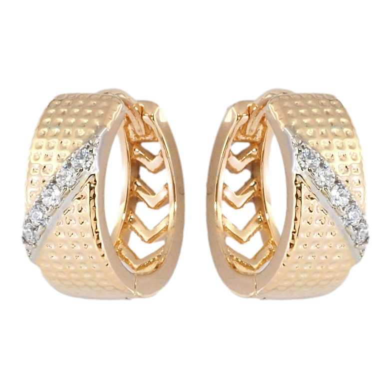 Сережки Xuping Позолота 18K + Родій колечка Візерунок з доріжками цирконію фото №1 Сережки Xuping Позолота 18K + Родій колечка Візерунок з доріжками цирконію фото №1